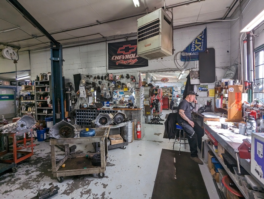 The shop floor with rebuilt units staged on carts