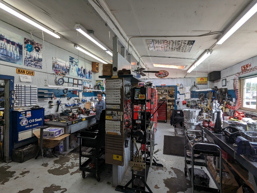 The parts and machine room at Jamie's Transmission Service