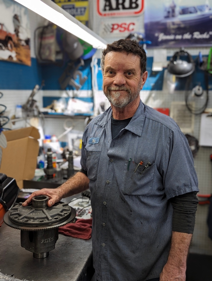 Technician Bill with a differential at his workbench